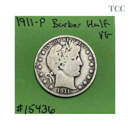 1911-P Barber Half Dollar 90% Silver VG Very Good