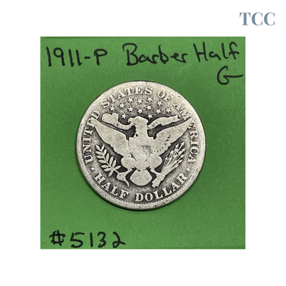 1911 Barber Half Dollar 50c 90% Silver Good