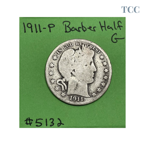 1911 Barber Half Dollar 50c 90% Silver Good