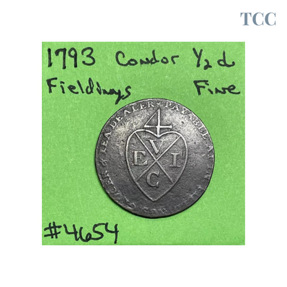 Rare 1793 Manchester Fieldings Grocer & Tea Dealer 1/2d Half Penny Condor Token