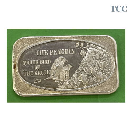 Vintage 1974 The Penguin 1oz Silver .999 Bar United States Silver Corp