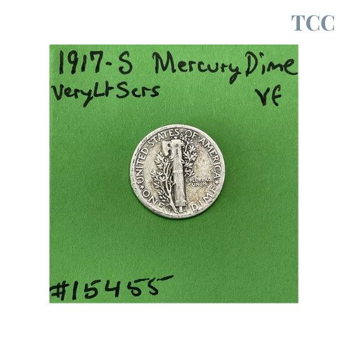 1917-S Mercury Silver Dime 10c VF Very Fine Light Scratches 90% Silver