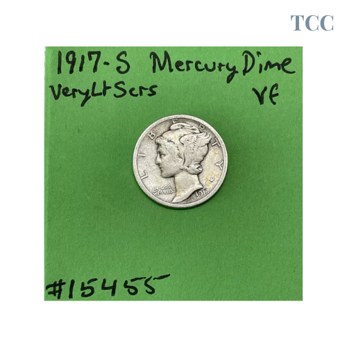 1917-S Mercury Silver Dime 10c VF Very Fine Light Scratches 90% Silver