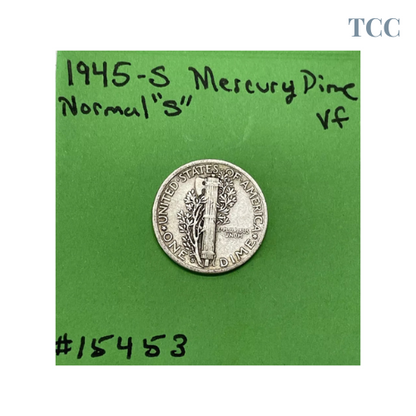 1945 S Mercury Dime 10c 90% Silver VF Very Fine