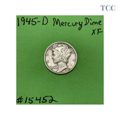 1945 D Mercury Dime 10c 90% Silver XF Extra Fine