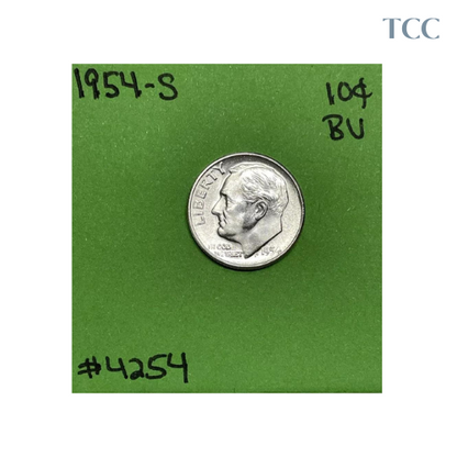 1954 S Roosevelt Dime 10c BU Uncirculated Mint State 90% Silver