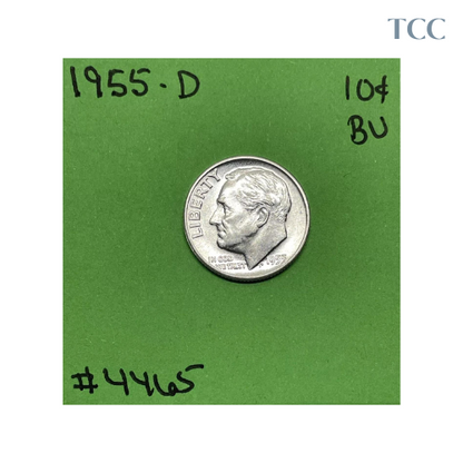 1955 D Roosevelt Dime 10c BU Uncirculated Mint State 90% Silver