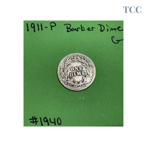 1911-P Barber Dime 10c 90% Silver Good