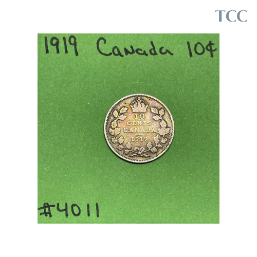 1919 Canada 🇨🇦 10 Cents .925 Silver George V Better Date