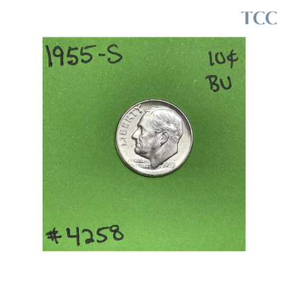 1955 S Roosevelt Dime 10c BU Uncirculated Mint State 90% Silver