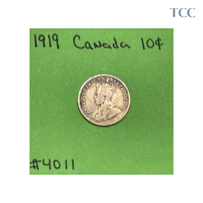 1919 Canada 🇨🇦 10 Cents .925 Silver George V Better Date