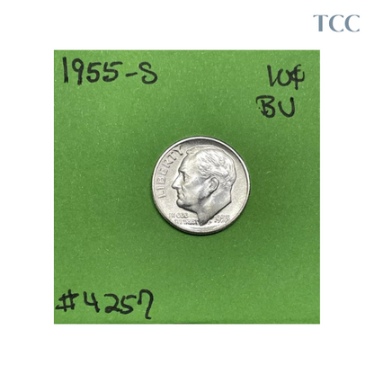 1955 S Roosevelt Dime 10c BU Uncirculated Mint State 90% Silver