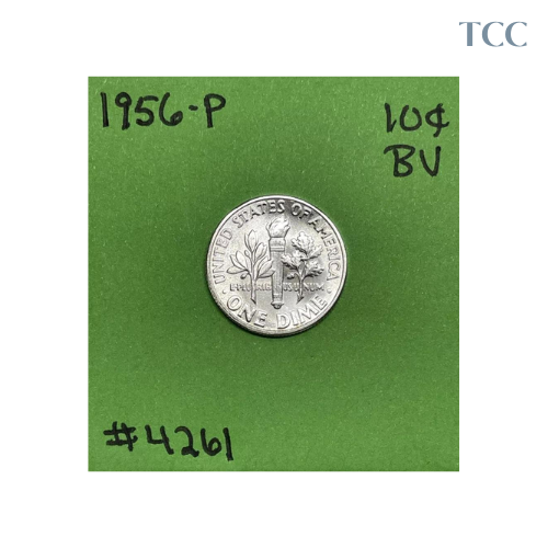 1956 P Roosevelt Dime 10c BU Uncirculated Mint State 90% Silver Amazing Tone