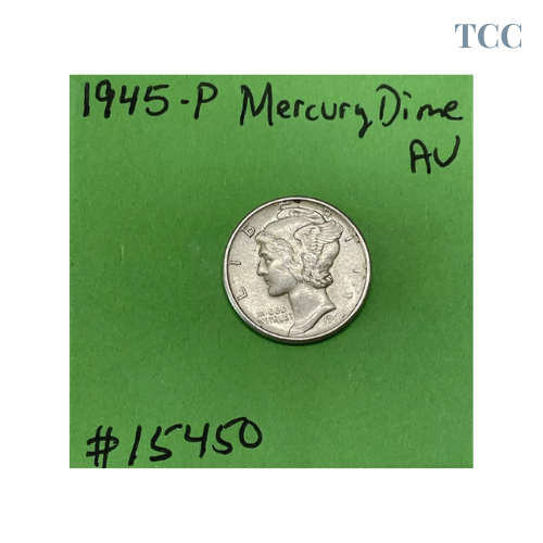 1945-P Mercury Dime 10c 90% Silver AU About Uncirculated