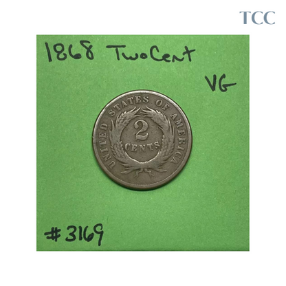 1868 Two Cent Piece VG Very Good