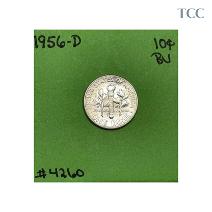 1956-D Roosevelt Dime 10c BU Uncirculated Mint State 90% Silver