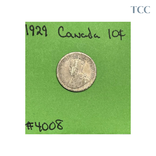 1929 Canada 🇨🇦 10 Cents 10c 80% Silver Coin