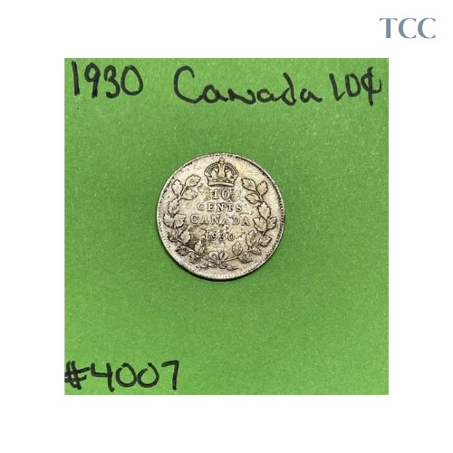 1930 Canada 🇨🇦 10 Cents 10c 80% Silver Coin