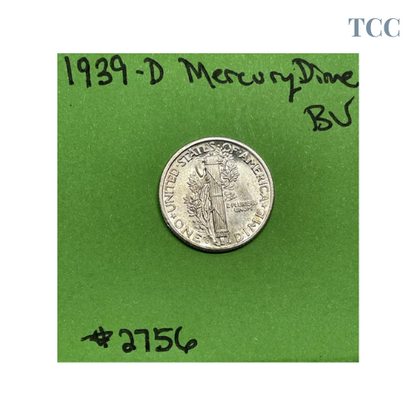 1939-D Mercury Dime Lustrous Choice to Very Choice BU w/ FSB