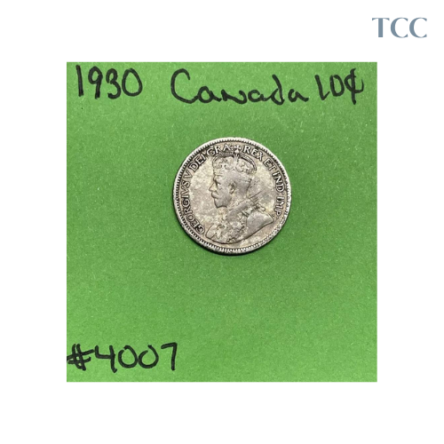 1930 Canada 🇨🇦 10 Cents 10c 80% Silver Coin