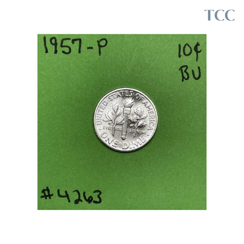 1957 P Roosevelt Dime 10c BU Uncirculated Mint State 90% Silver