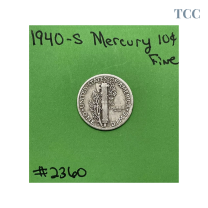 1940-S Mercury Dime 10c Fine 90% Silver