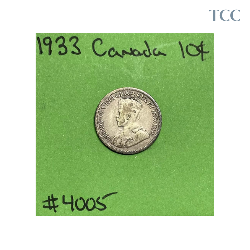 1933 Canada 🇨🇦 10 Cents 10c 80% Silver Coin