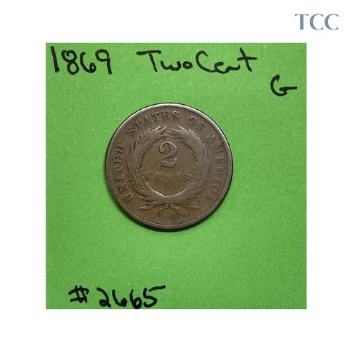 1869 Two Cent Piece Good (G) Bronze