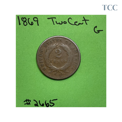 1869 Two Cent Piece Good (G) Bronze