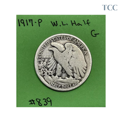 1917 P Walking Liberty Half Dollar 50c Good 90% Silver