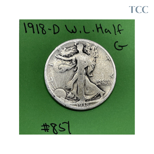 1918-D Walking Liberty Half Dollar 50c Good 90% Silver Better Date