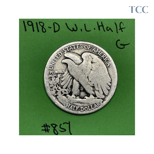 1918-D Walking Liberty Half Dollar 50c Good 90% Silver Better Date