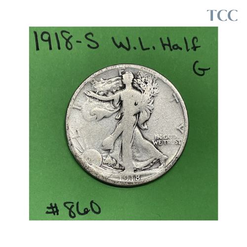 1918-S Walking Liberty Half Dollar G Good 90% Silver