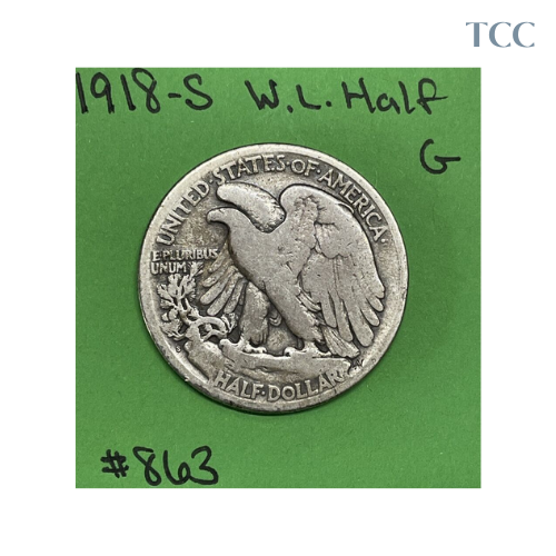 1918-S Walking Liberty Half Dollar G Good 90% Silver