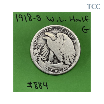 1918-S Walking Liberty Half Dollar G Good 90% Silver