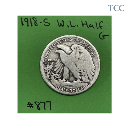 1918-S Walking Liberty Half Dollar G Good 90% Silver