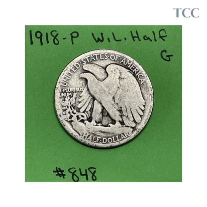 1918 P Walking Liberty Half Dollar 50c Good 90% Silver