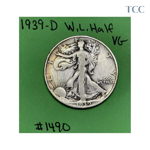 1939 D Liberty Walking Half Dollar VG Very Good 90% Silver Tough Date