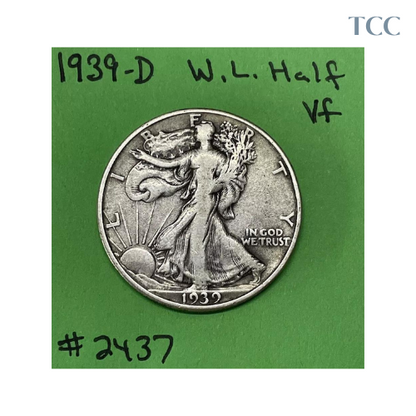 1939 D Liberty Walking Half Dollar VF Very Fine 90% Silver Tough Date