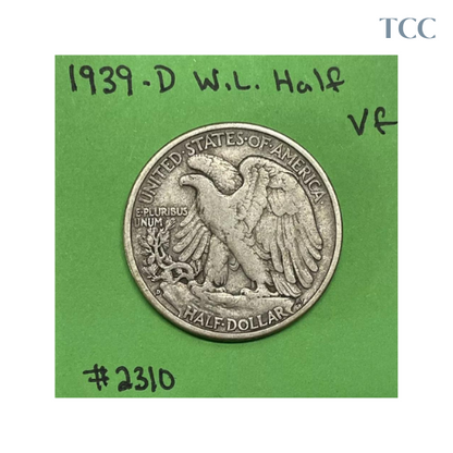 1939 D Liberty Walking Half Dollar VF Very Fine 90% Silver 50c Tough Date