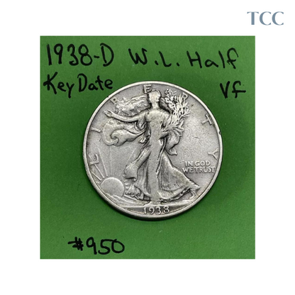 1938 D Liberty Walking Half Dollar VF Very Fine Silver Key Date