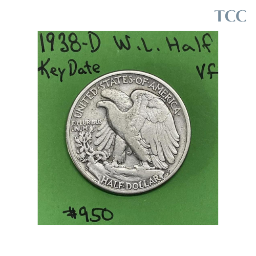 1938 D Liberty Walking Half Dollar VF Very Fine Silver Key Date