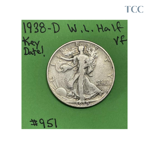 1938 D Liberty Walking Half Dollar VF Very Fine Silver Key Date