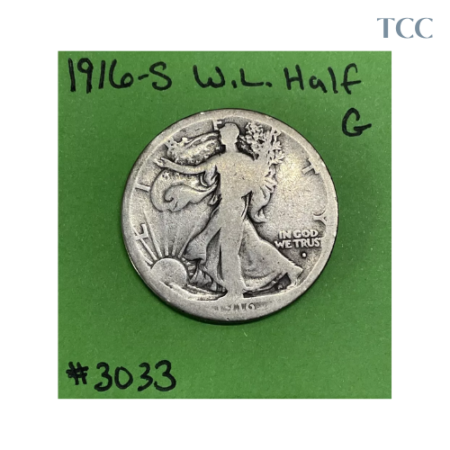 1916 S Liberty Walking Half Dollar Good 90% Silver Key Date