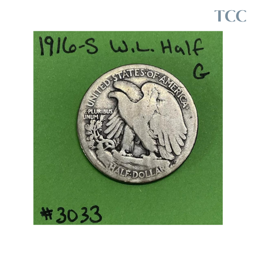 1916 S Liberty Walking Half Dollar Good 90% Silver Key Date