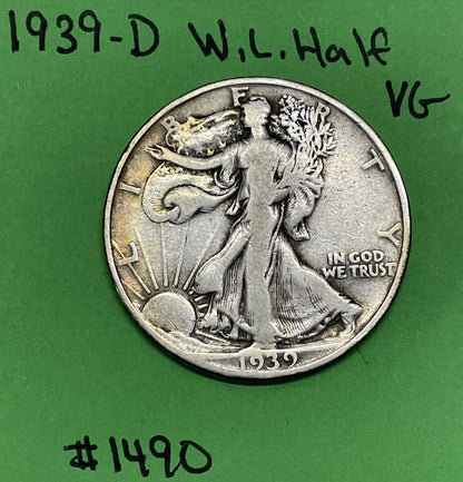 1939 D Liberty Walking Half Dollar VG Very Good 90% Silver 50c Tough Date