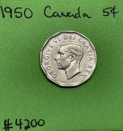 1950 Canada 🇨🇦 5 Cents - Nickel - Circulated - Nice Coin Album Collectable