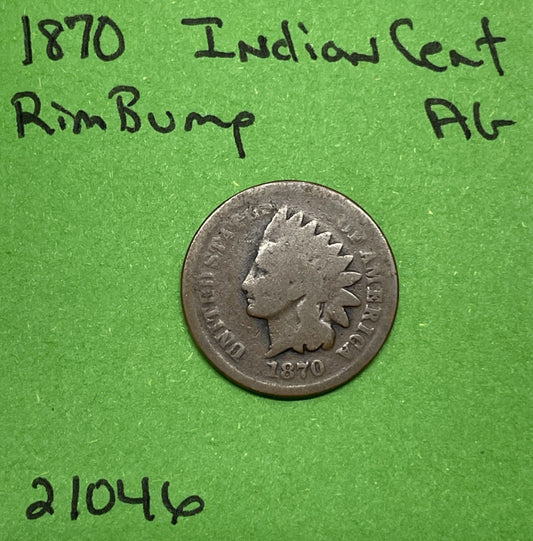 1870 Indian Head Cent 1c Ag About Good Rim Bump Tough Date!