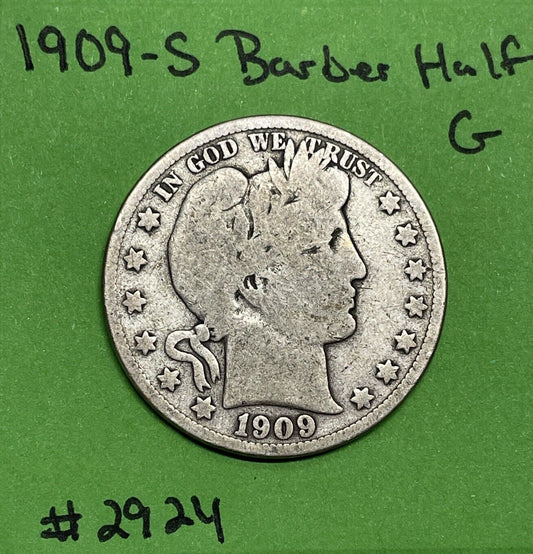 1909 S Barber Half Dollar 50c Good 90% Silver