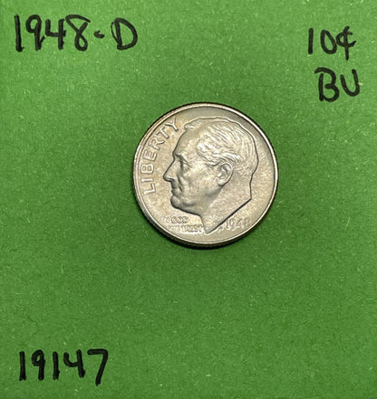 1948 D Roosevelt Dime BU Uncirculated Mint State 90% Silver 10c US Coin